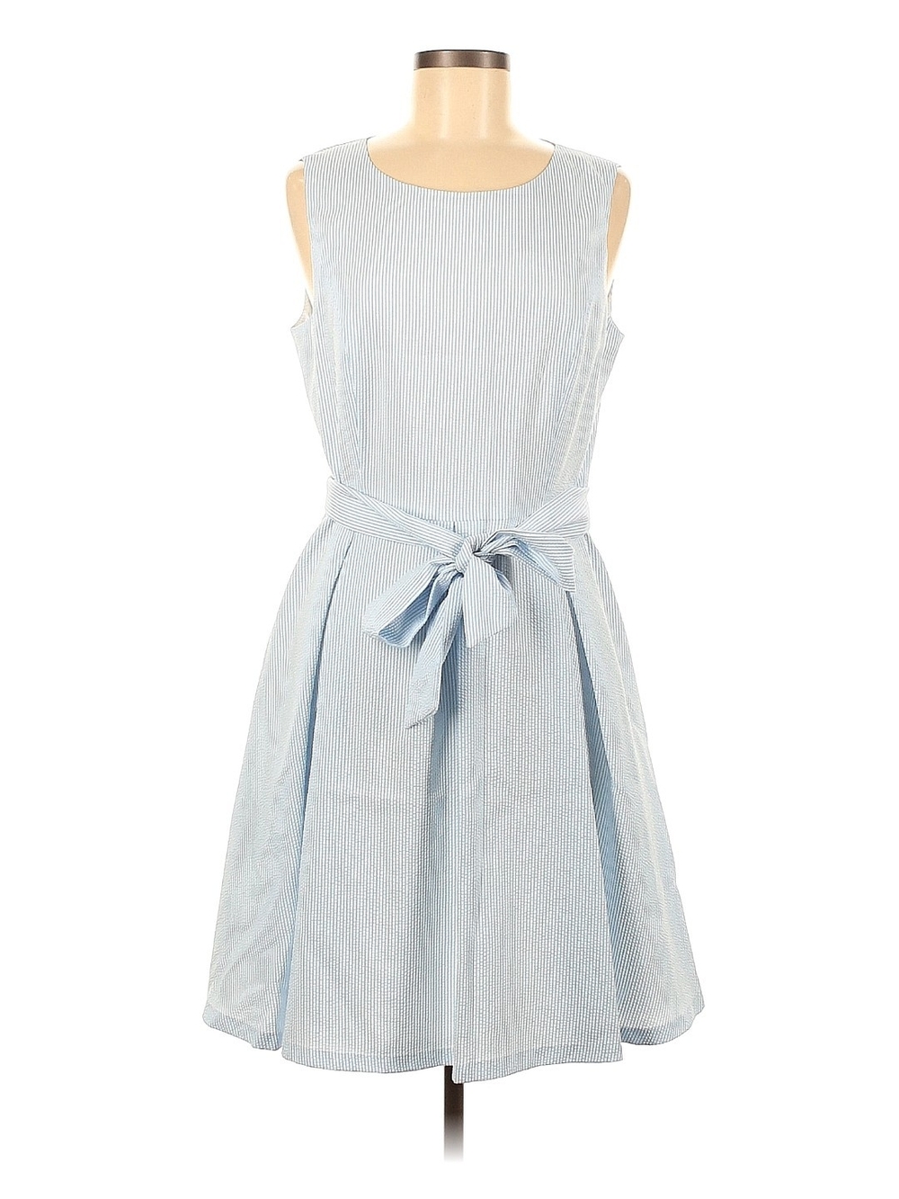 Pappagallo Light Blue Seersucker Tie-Waist Midi Dress